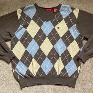 Brown Vintage Argyle V neck oversized Sweater